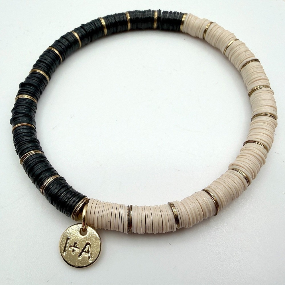 Vintage‎ Y2K Gold Tone Heishi Disc Beaded Charm Bracelet Women's Classic Jewelry